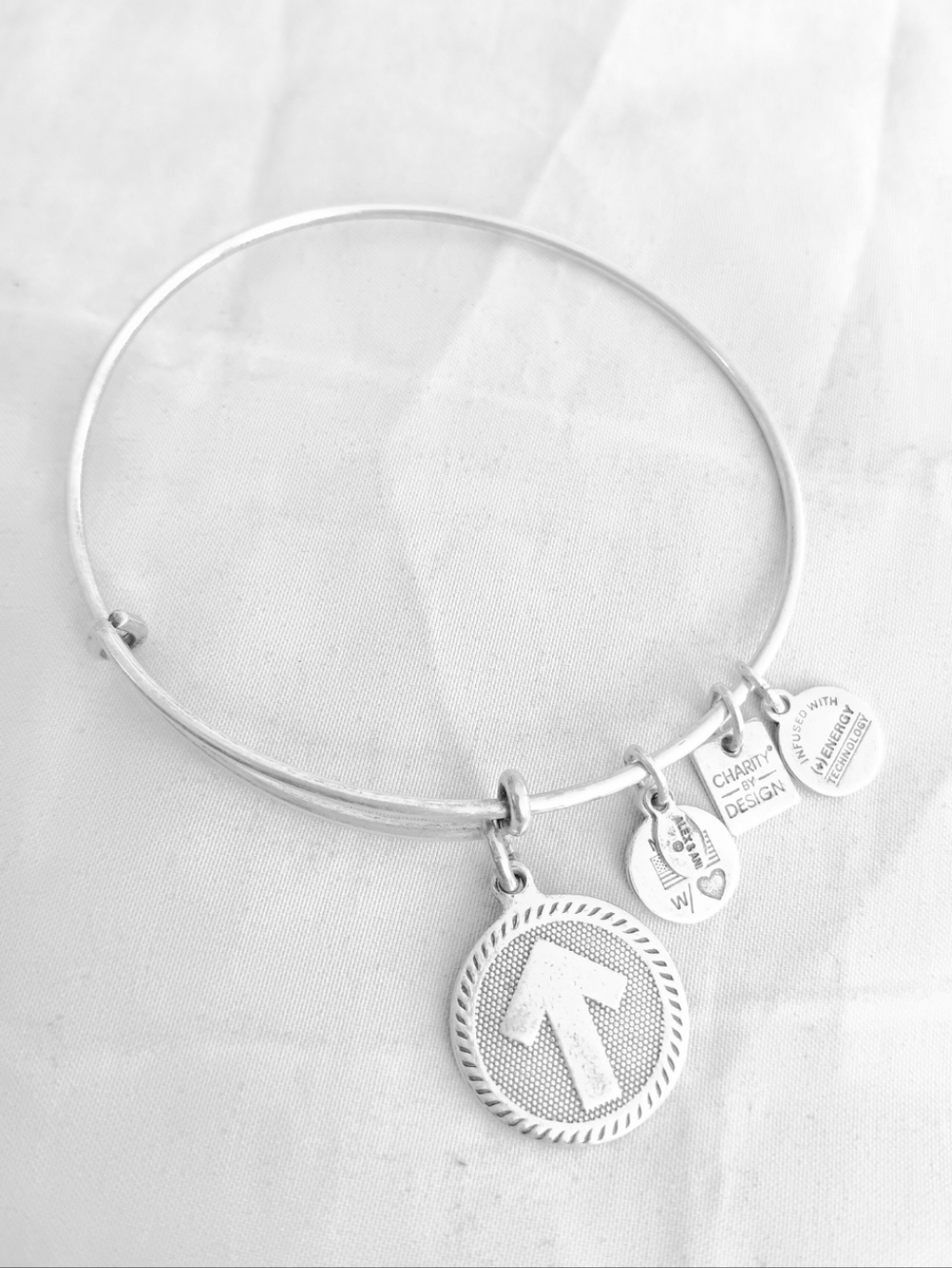 Alex And Ani Stand Up for Cancer Arrow Silver Charms Bangle Bracelet.